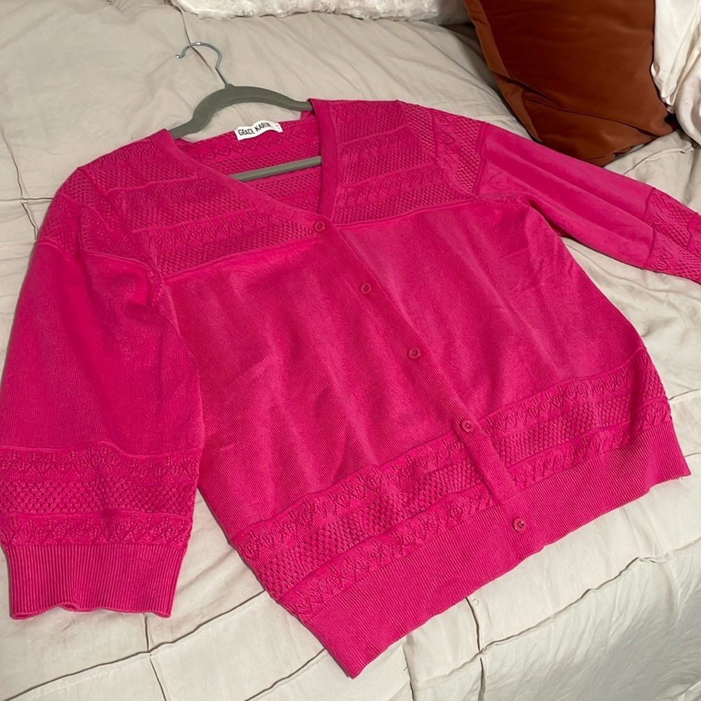 Grace Karen Women’s Pink Cardigan Sweater 3/4 sleeves, Size Large, NWOT